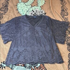 Daytrip Navy Blue Lace V-Neck Top NWOT